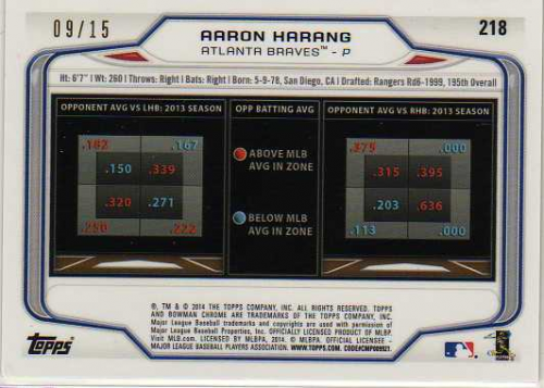 2014 Bowman Chrome Shimmer Refractors #218 Aaron Harang back image