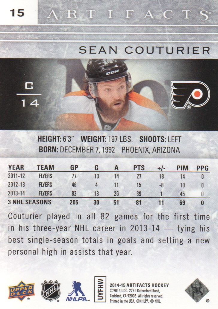 2014-15 Artifacts Ruby #15 Sean Couturier back image