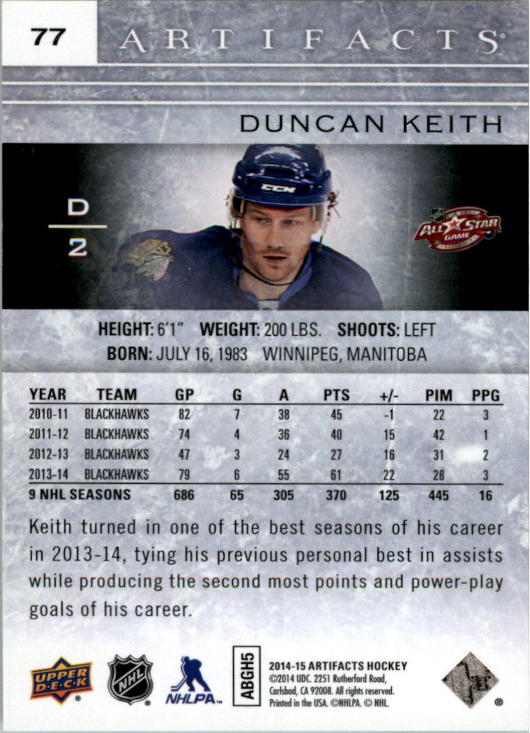2014-15 Artifacts Ruby #77 Duncan Keith back image