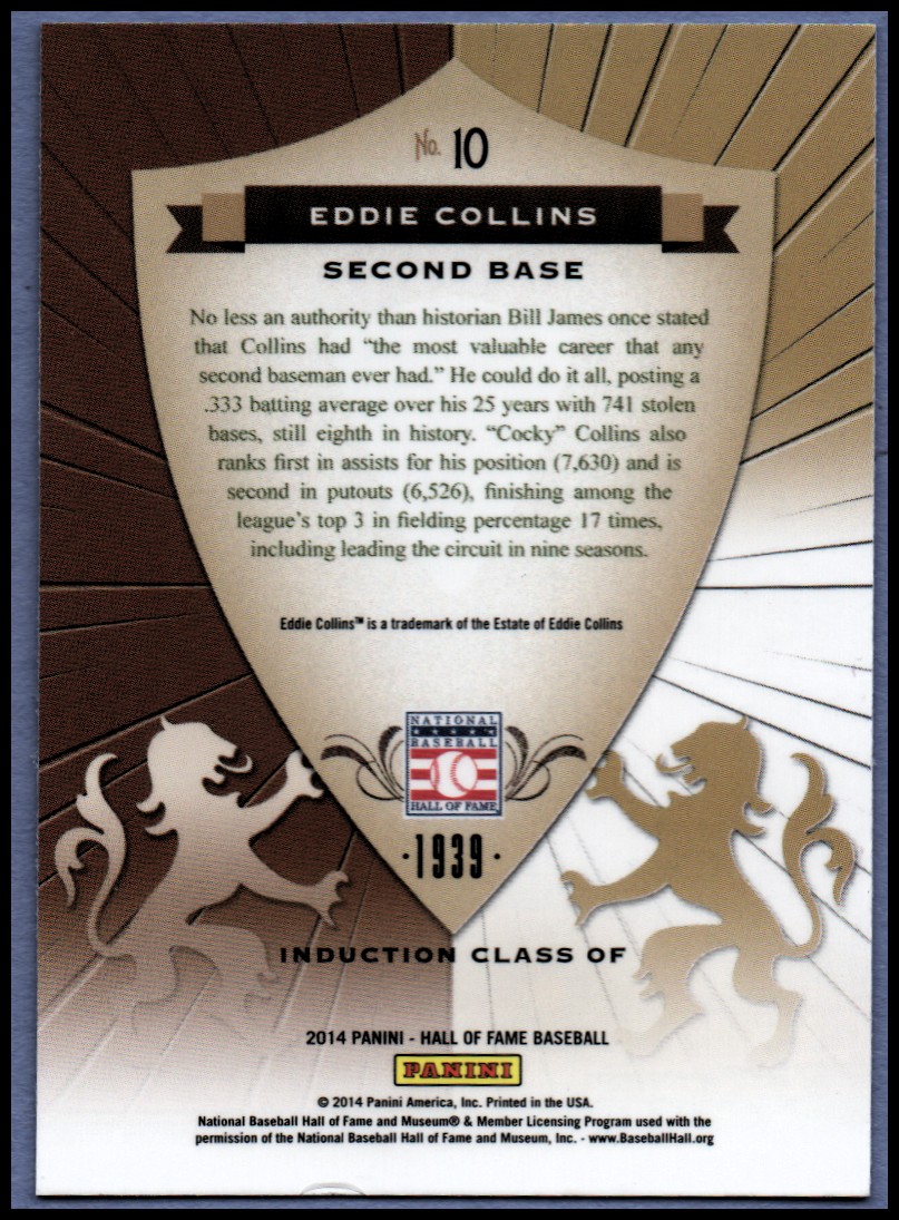 2014 Panini Hall of Fame Crusades #10 Eddie Collins back image