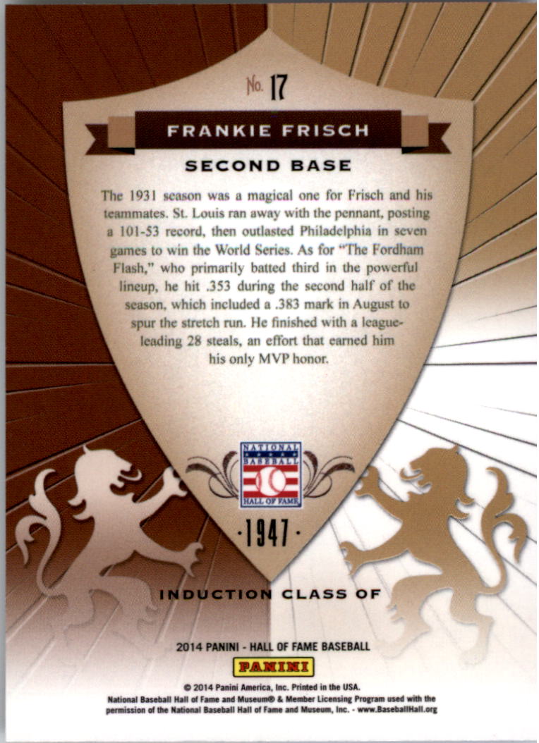 2014 Panini Hall of Fame Crusades #17 Frankie Frisch back image