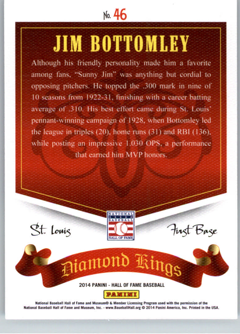 2014 Panini Hall of Fame Diamond Kings Blue #46 Jim Bottomley back image