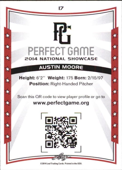 2014 Leaf Perfect Game Showcase #17 Austin Moore back image
