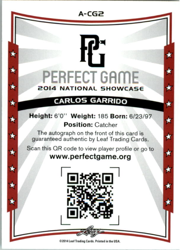 2014 Leaf Perfect Game Showcase Autographs #ACG2 Carlos Garrido back image