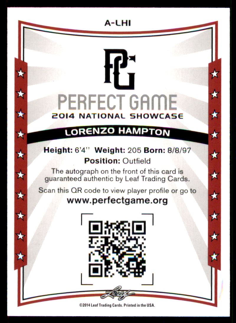2014 Leaf Perfect Game Showcase Autographs #ALH1 Lorenzo Hampton back image