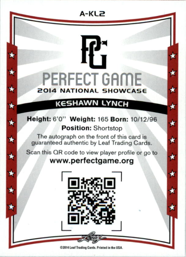 2014 Leaf Perfect Game Showcase Autographs Blue #AKL2 Keshawn Lynch/25 back image