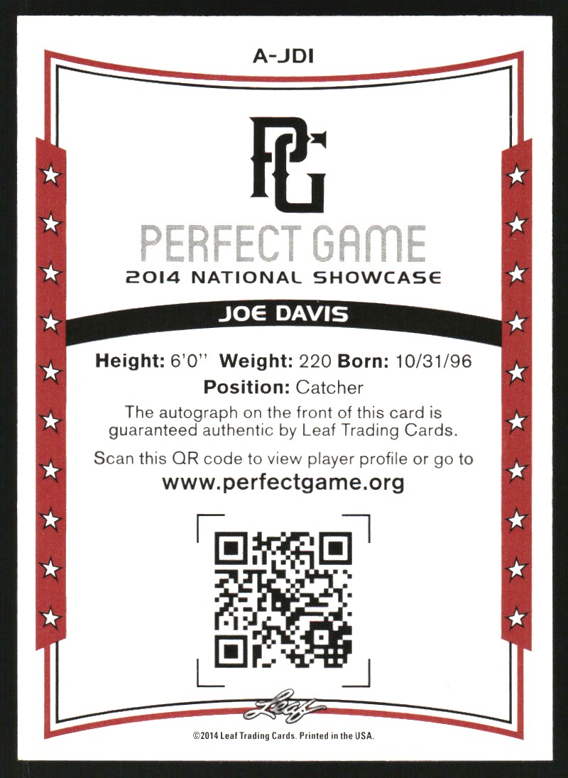 2014 Leaf Perfect Game Showcase Autographs Green #AJD1 Joe Davis/10