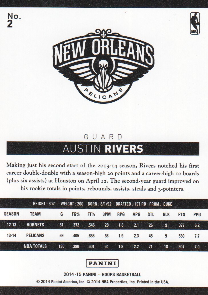 2014-15 Hoops #2 Austin Rivers back image