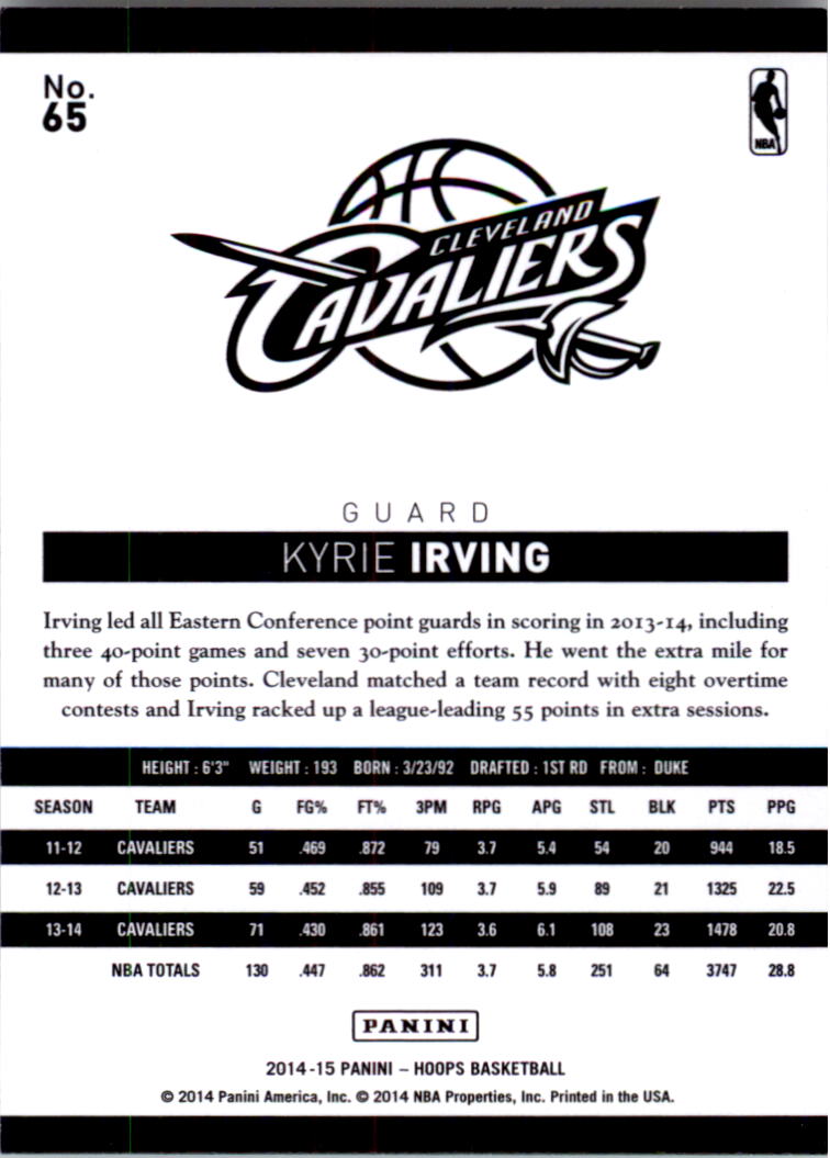 2014-15 Hoops #65 Kyrie Irving back image