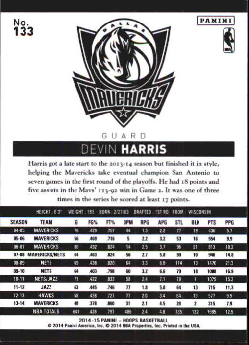 2014-15 Hoops Blue #133 Devin Harris back image