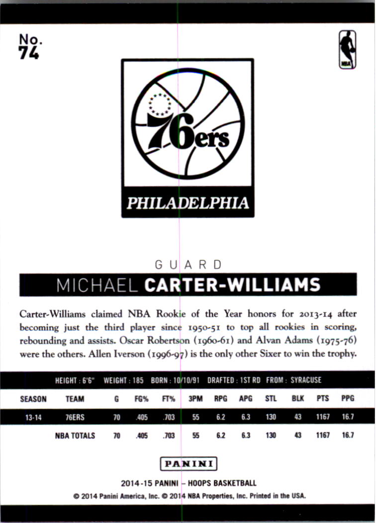 2014-15 Hoops Gold #74 Michael Carter-Williams back image