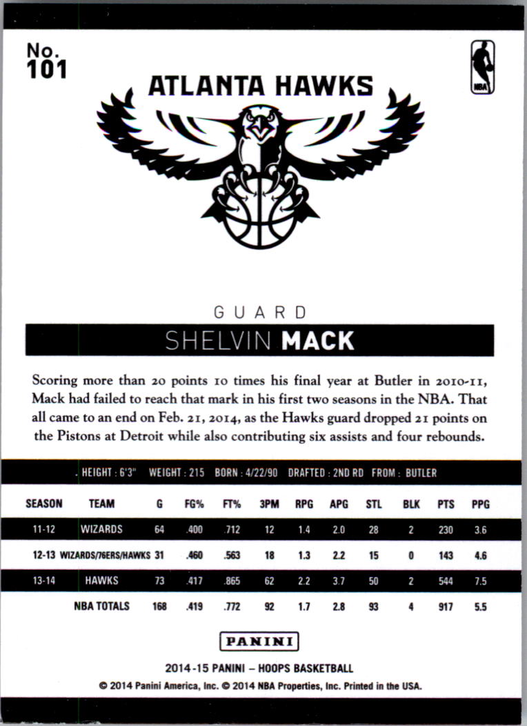 2014-15 Hoops Green #101 Shelvin Mack back image