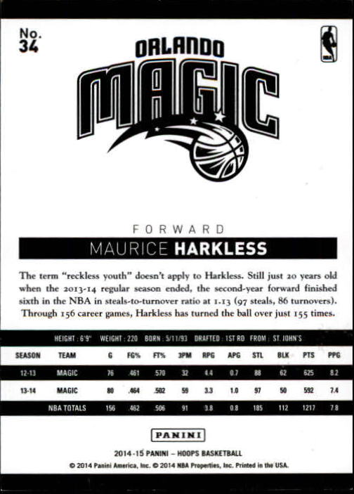 2014-15 Hoops Red #34 Maurice Harkless back image