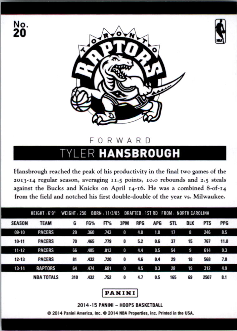 2014-15 Hoops Silver #20 Tyler Hansbrough back image