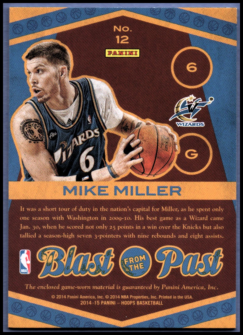 2014-15 Hoops Blast from the Past Memorabilia #12 Mike Miller back image