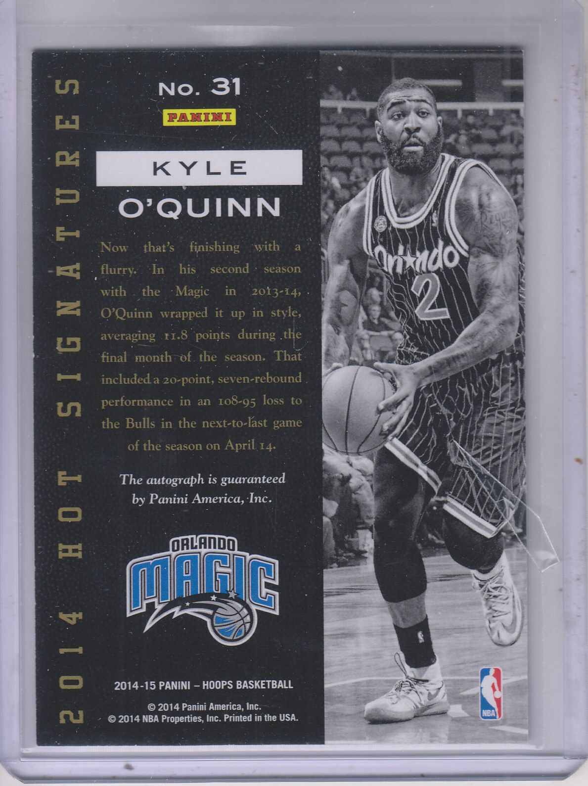 2014-15 Hoops Hot Signatures #31 Kyle O'Quinn back image