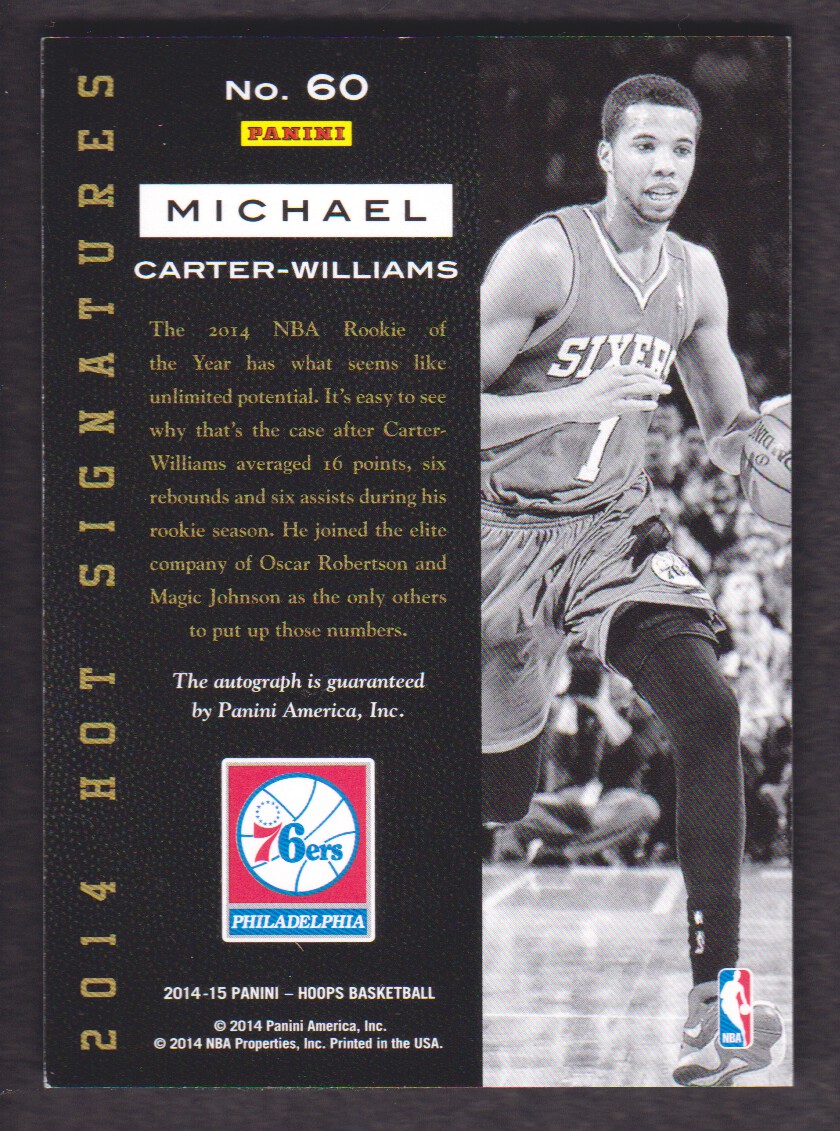 2014-15 Hoops Hot Signatures Red #60 Michael Carter-Williams back image