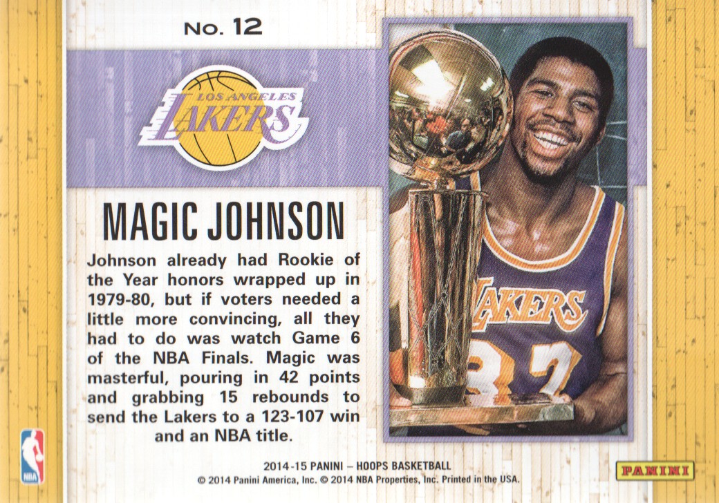 2014-15 Hoops Moments of Greatness #12 Magic Johnson back image