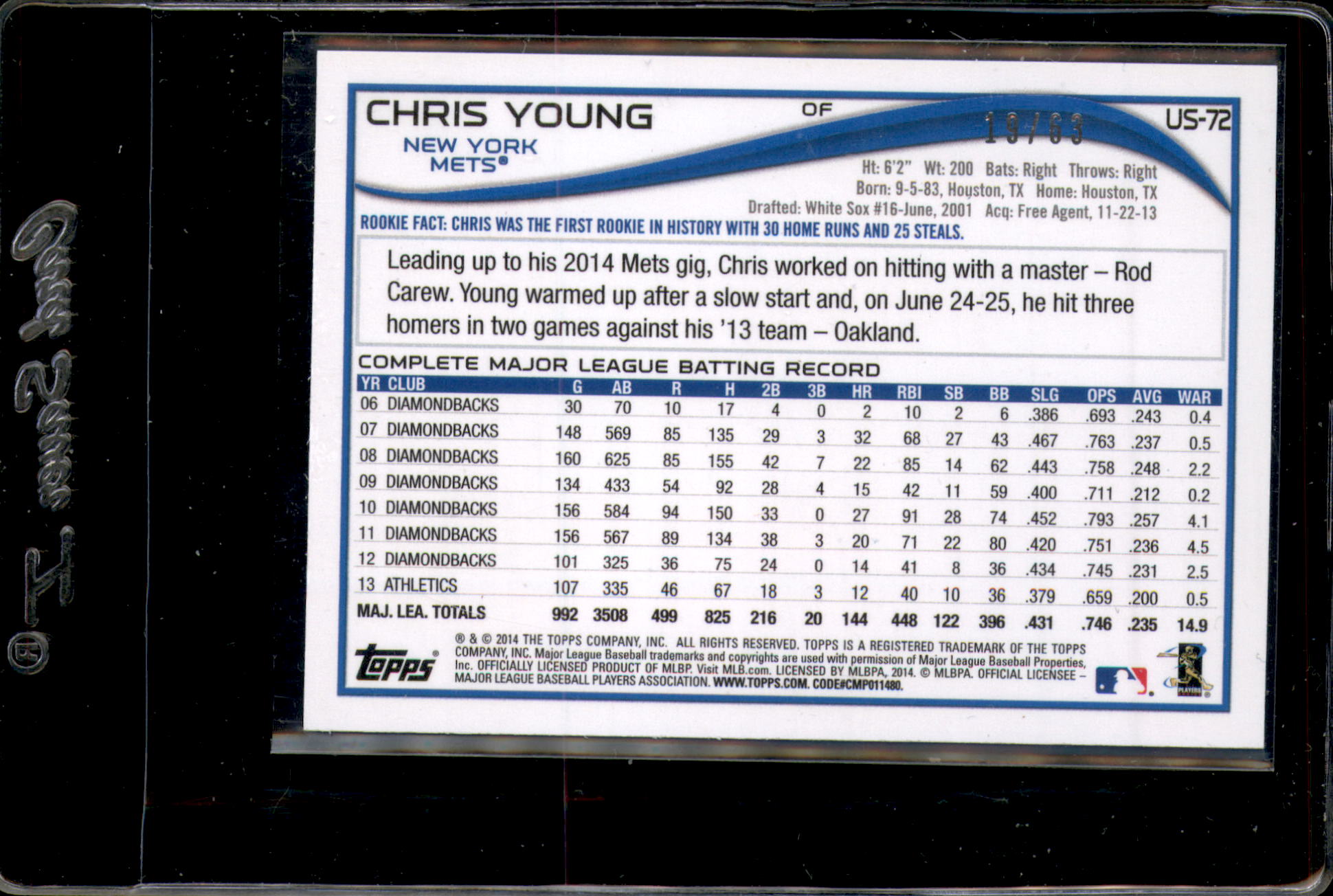 2014 Topps Update Black #US72 Chris Young back image