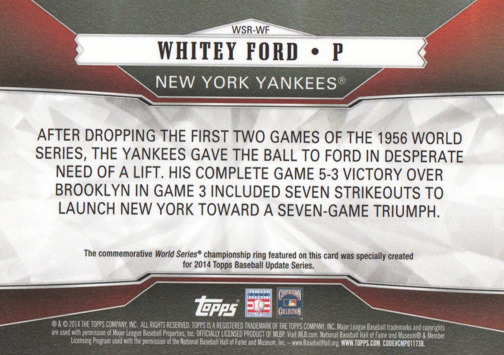 2014 Topps Update World Series Rings Gold #WSRWF Whitey Ford back image