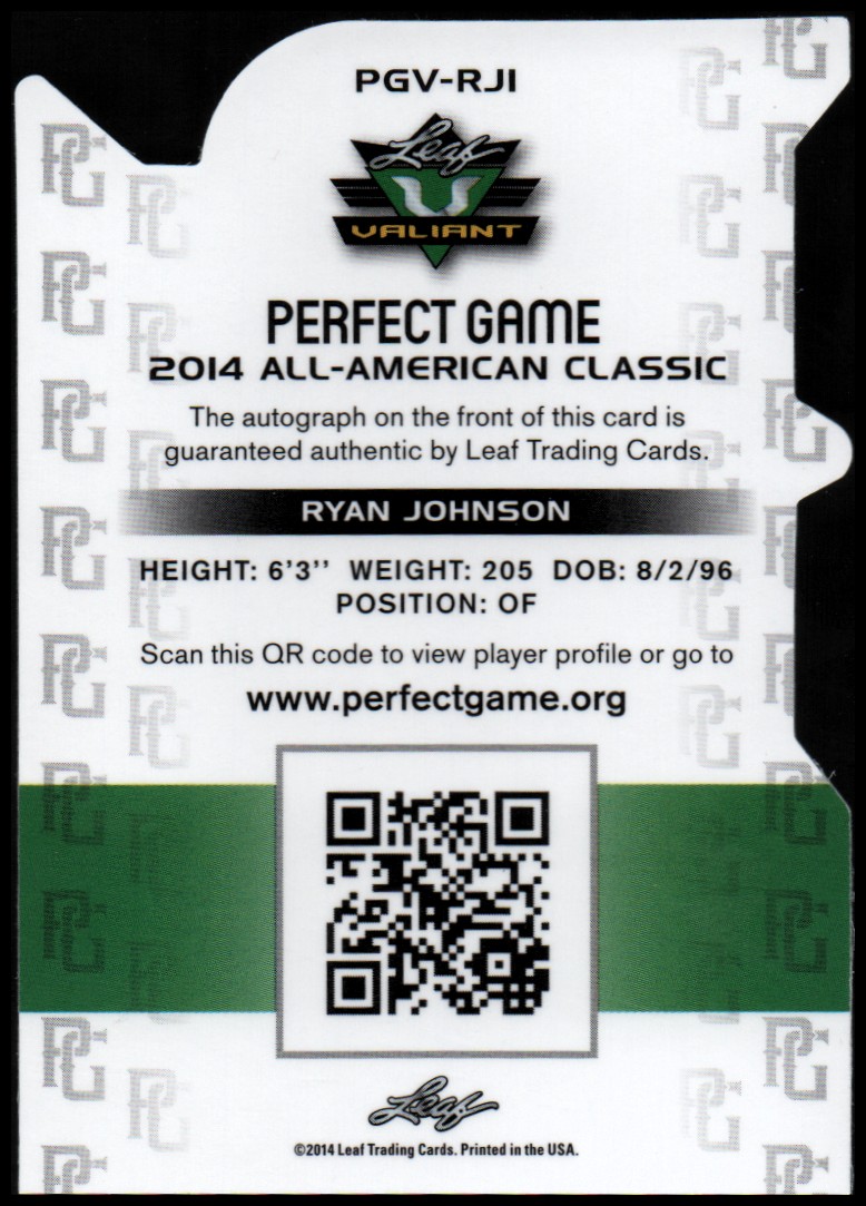 2014 Leaf Metal Draft Perfect Game #PGMRJ1 Ryan Johnson back image