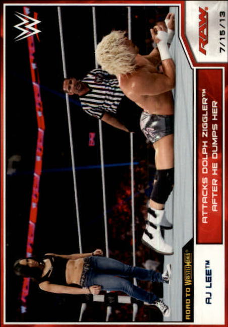 2014 Topps WWE Road to WrestleMania Blue #24 AJ Lee Attacks Dolph Ziggler After He Dumps Her