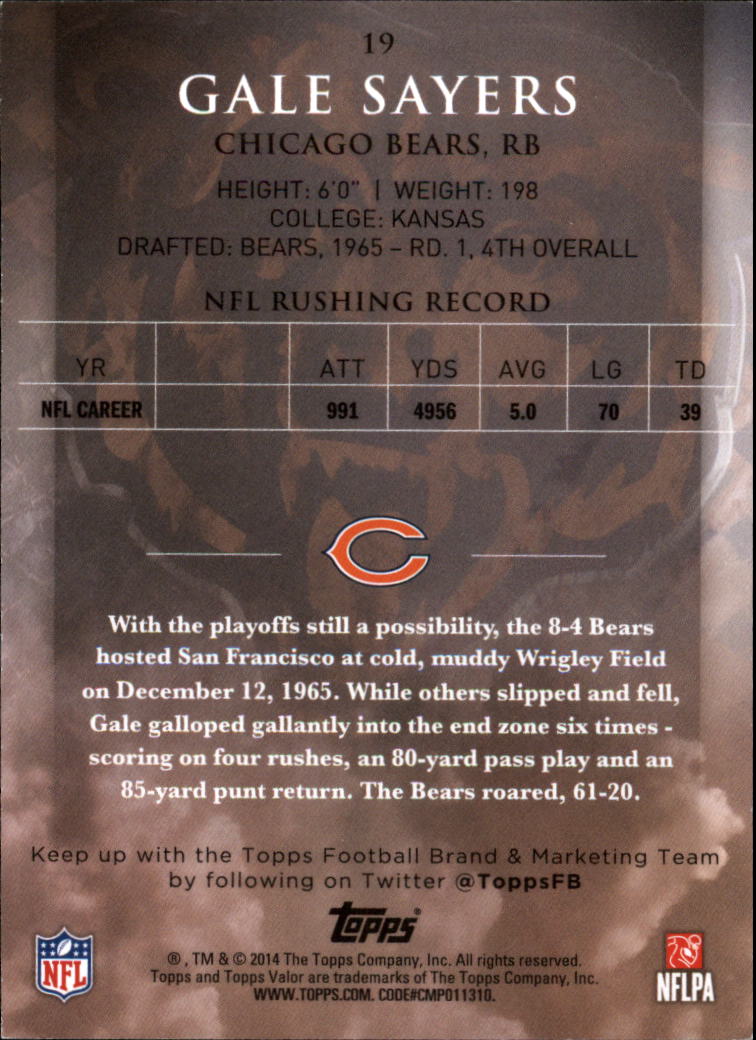 2014 Topps Valor Courage #19 Gale Sayers back image