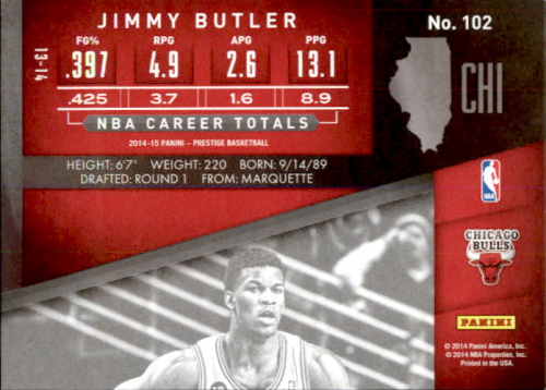 2014-15 Prestige Plus Bonus Shots Red #102 Jimmy Butler back image