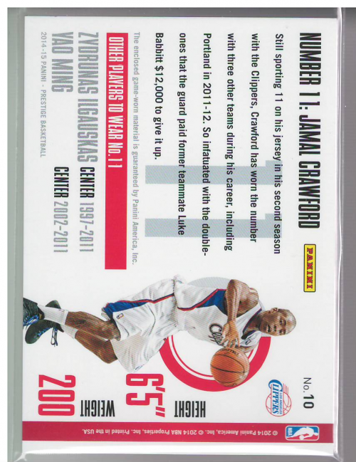 2014-15 Prestige Plus NBA Materials #10 Jamal Crawford/99 back image