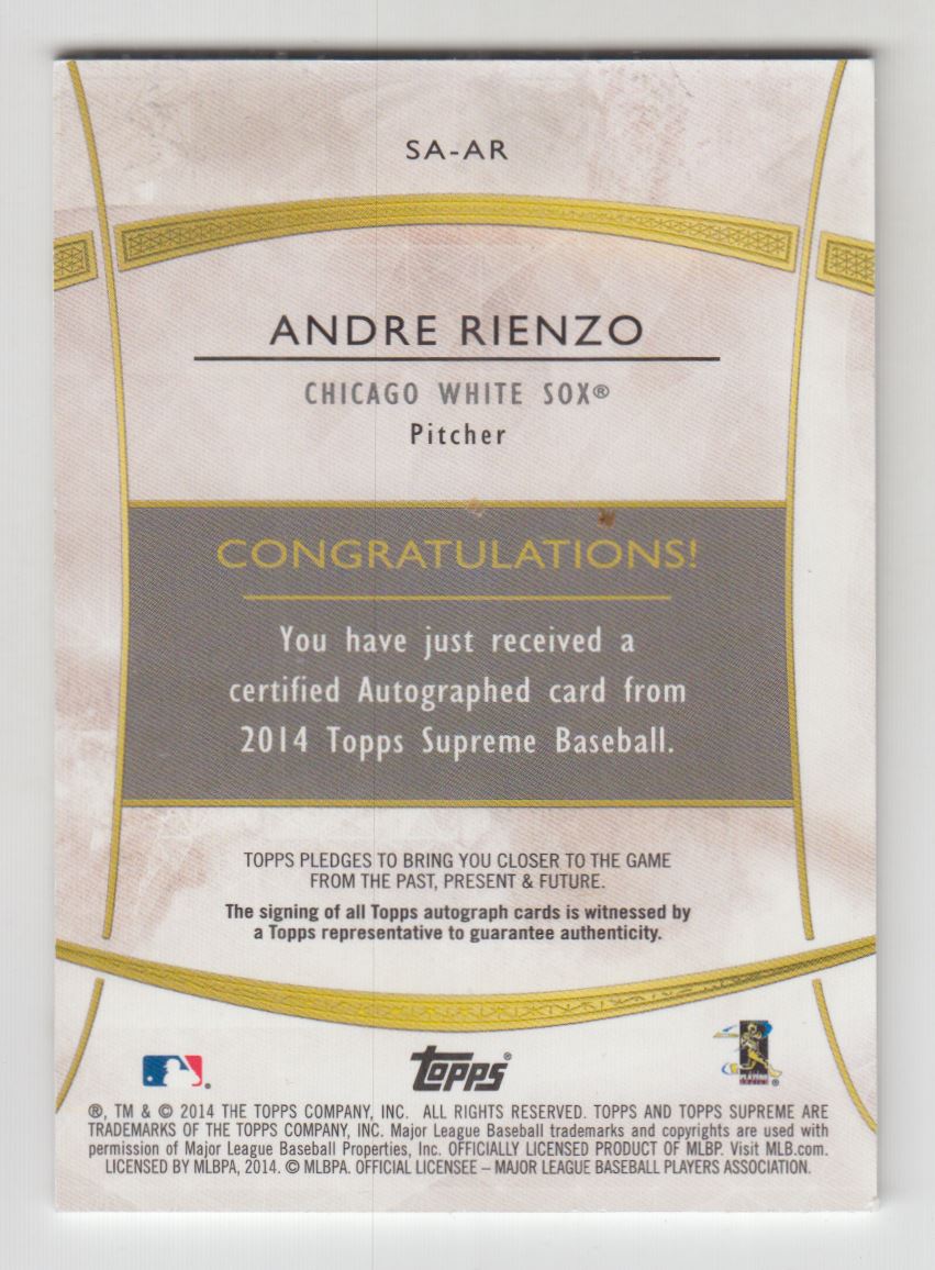 2014 Topps Supreme Autographs #SAAR Andre Rienzo back image