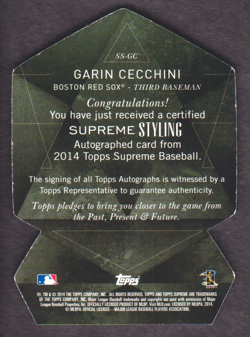 2014 Topps Supreme Supreme Styling Autographs Blue #SSGC Garin Cecchini back image