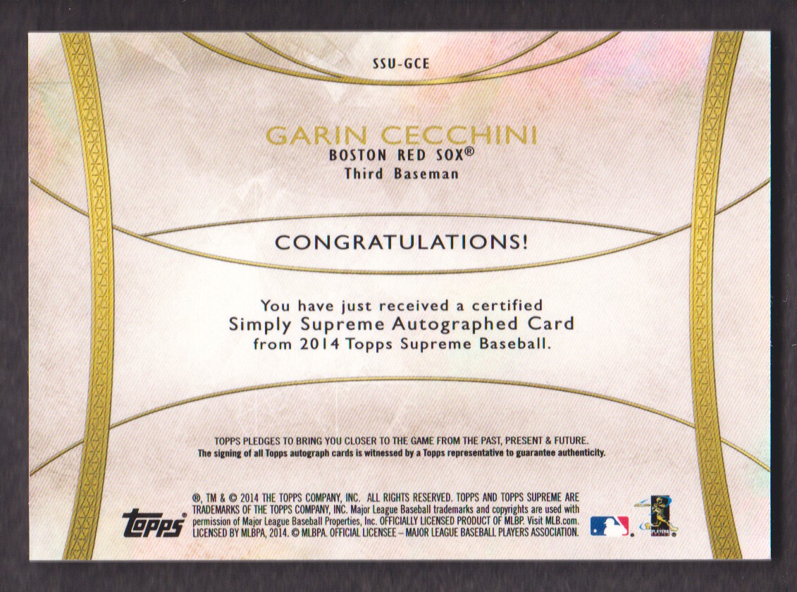2014 Topps Supreme Simply Supreme Autographs #SSUGCE Garin Cecchini back image