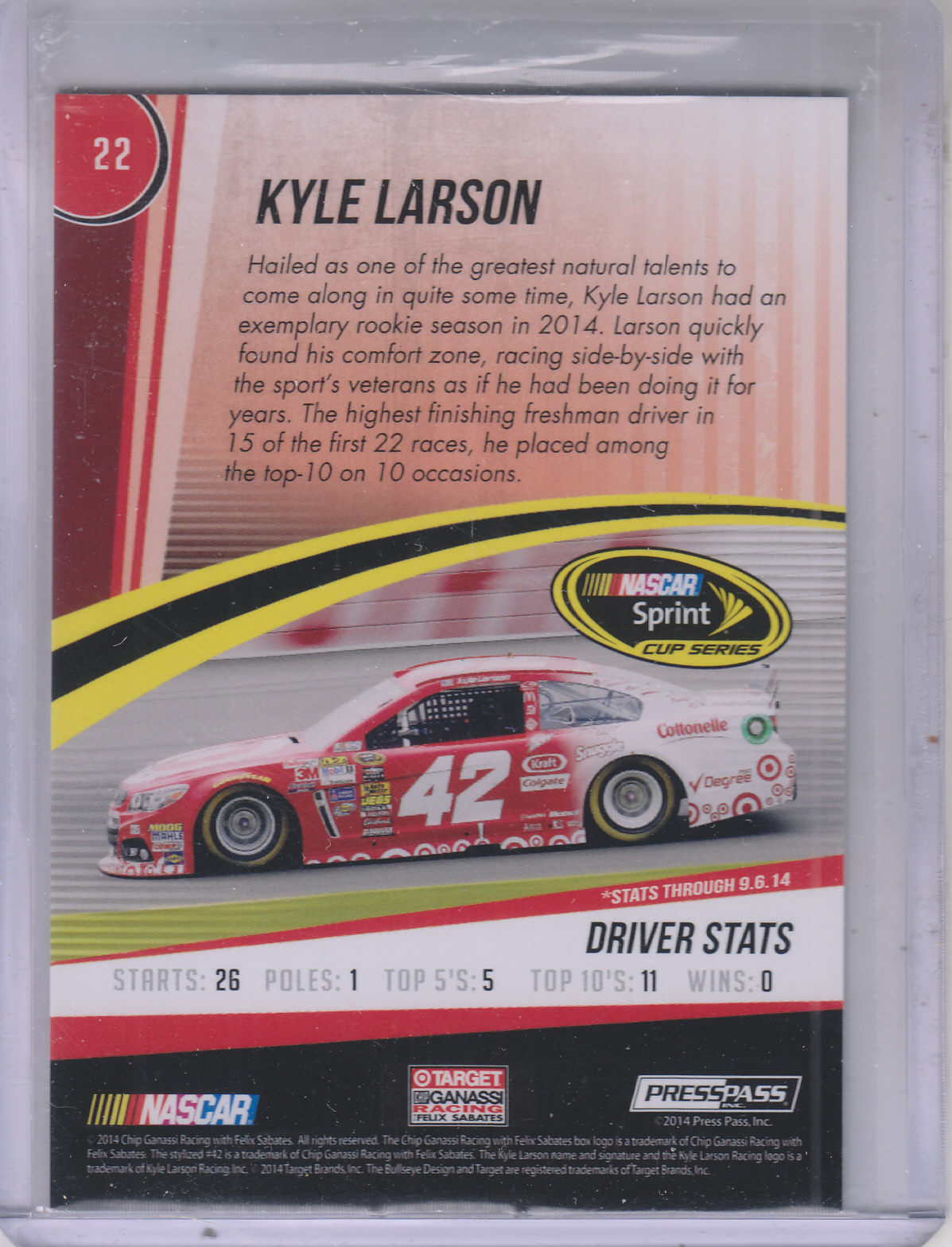 2015 Press Pass Cup Chase #22 Kyle Larson back image