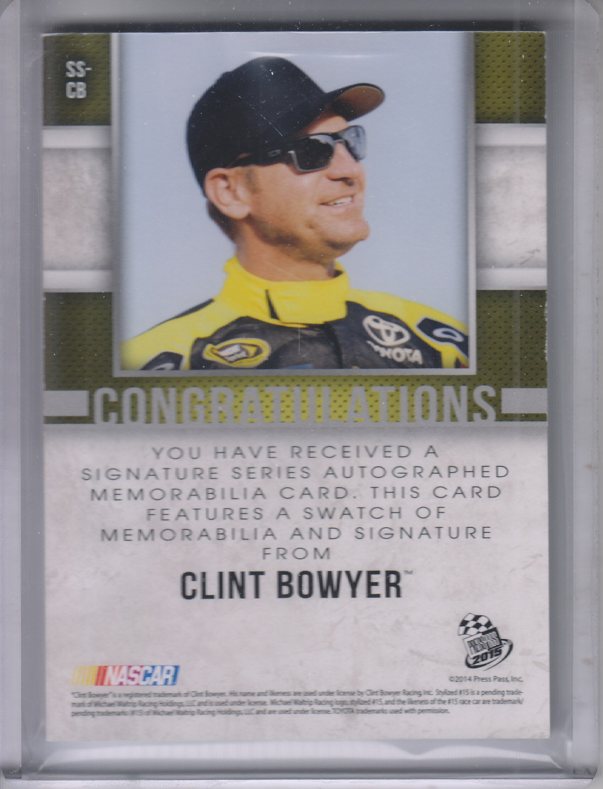 2015 Press Pass Signature Series Gold #SSCB Clint Bowyer/50 back image