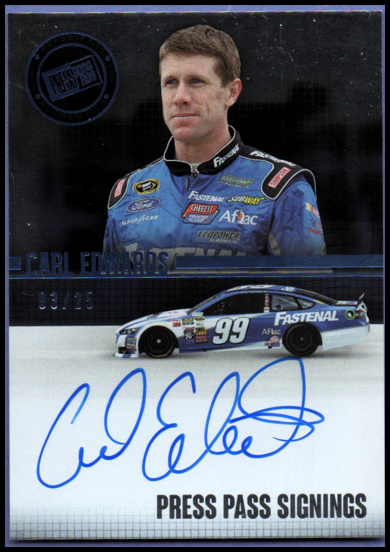 2015 Press Pass Signings Blue #PPSCED Carl Edwards/25