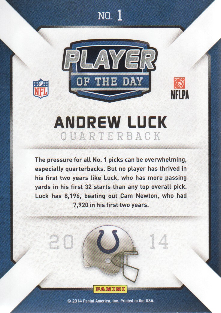 2014 Panini Player of the Day #1 Andrew Luck back image