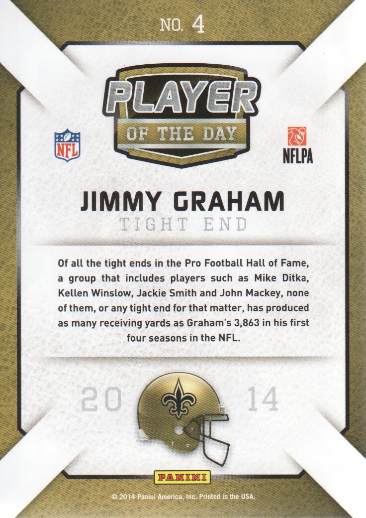 2014 Panini Player of the Day #4 Jimmy Graham back image