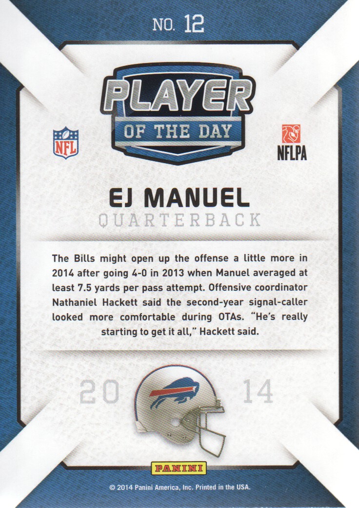 2014 Panini Player of the Day #12 EJ Manuel back image