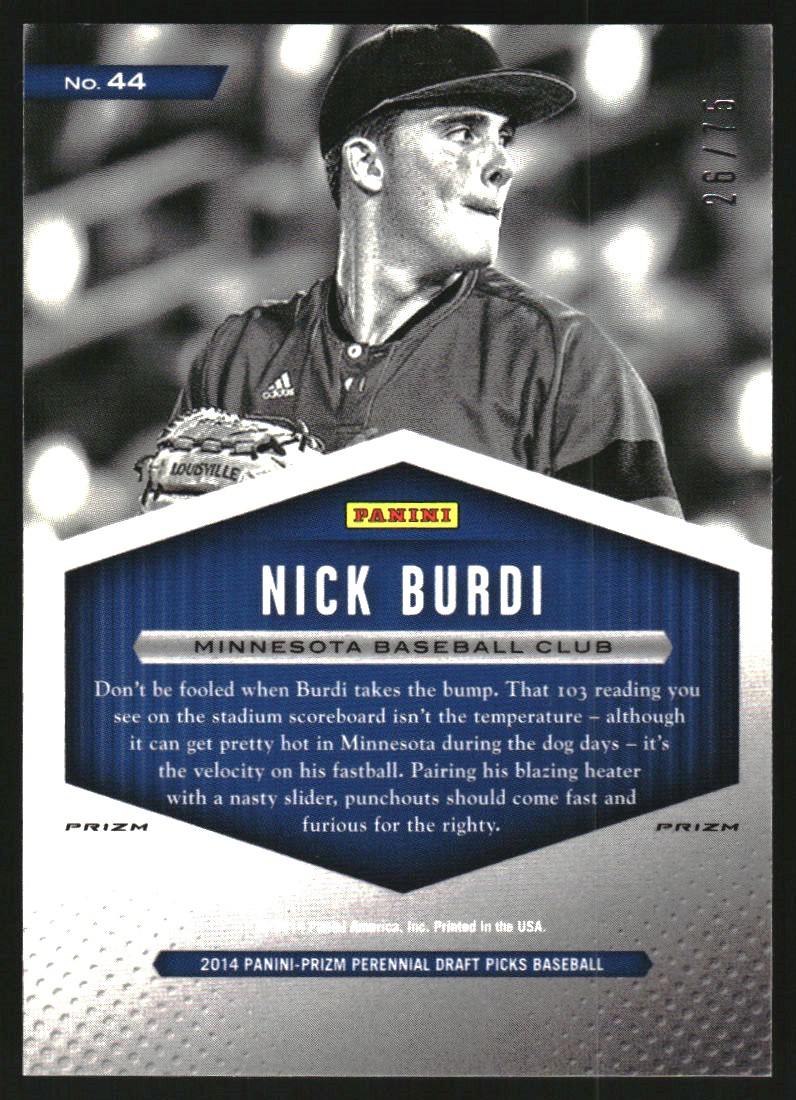 2014 Panini Prizm Perennial Draft Picks Draft Class Prizms Blue Mojo #44 Nick Burdi back image