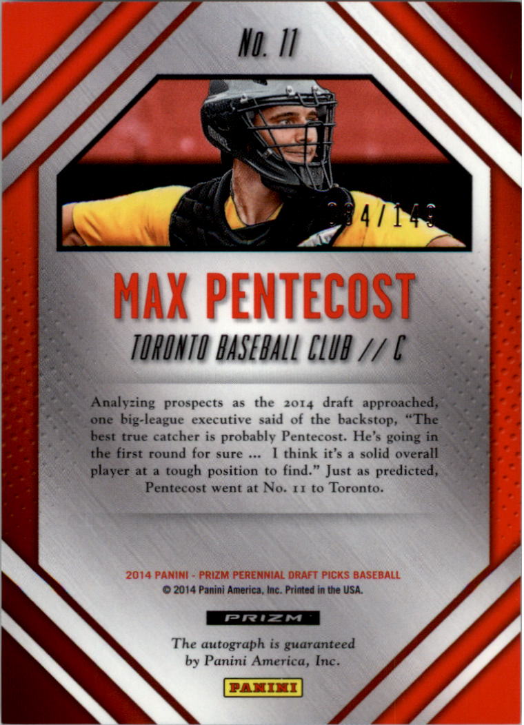 2014 Panini Prizm Perennial Draft Picks Prospect Signatures Prizms Purple #11 Max Pentecost back image