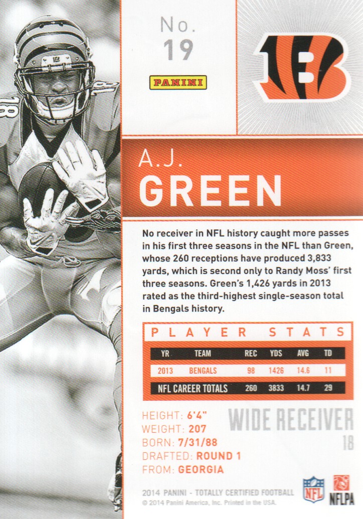 2014 Totally Certified #19 A.J. Green back image