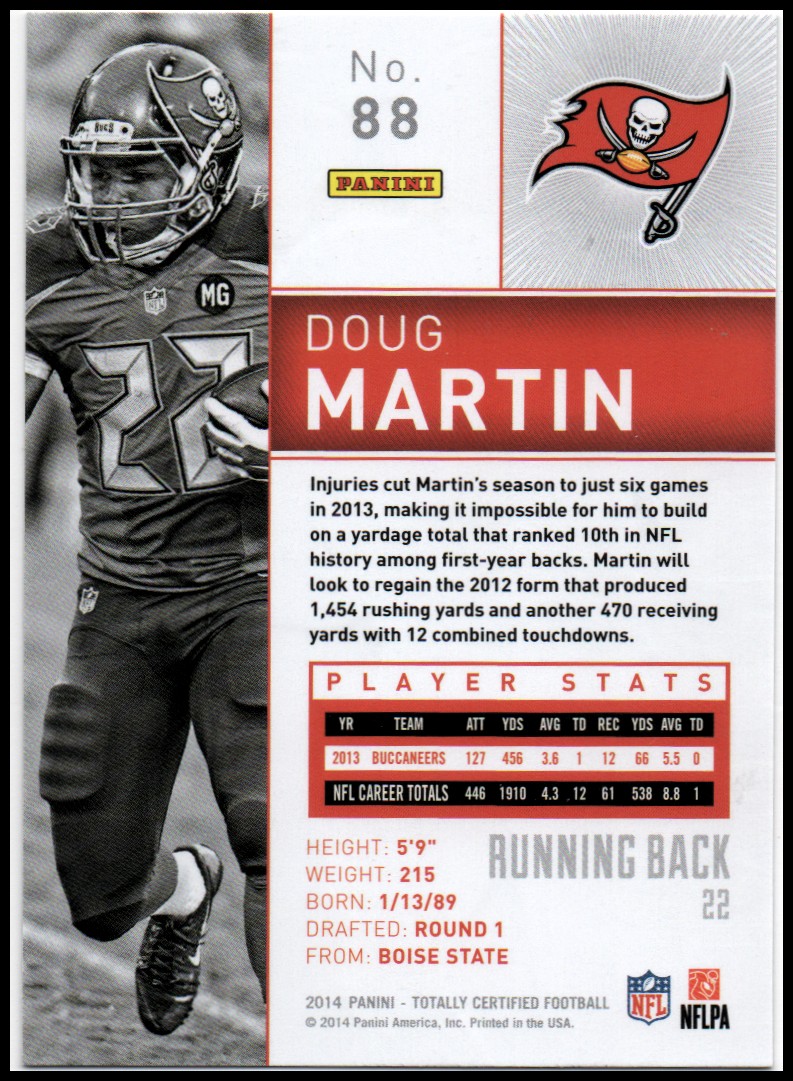 2014 Totally Certified #88 Doug Martin back image