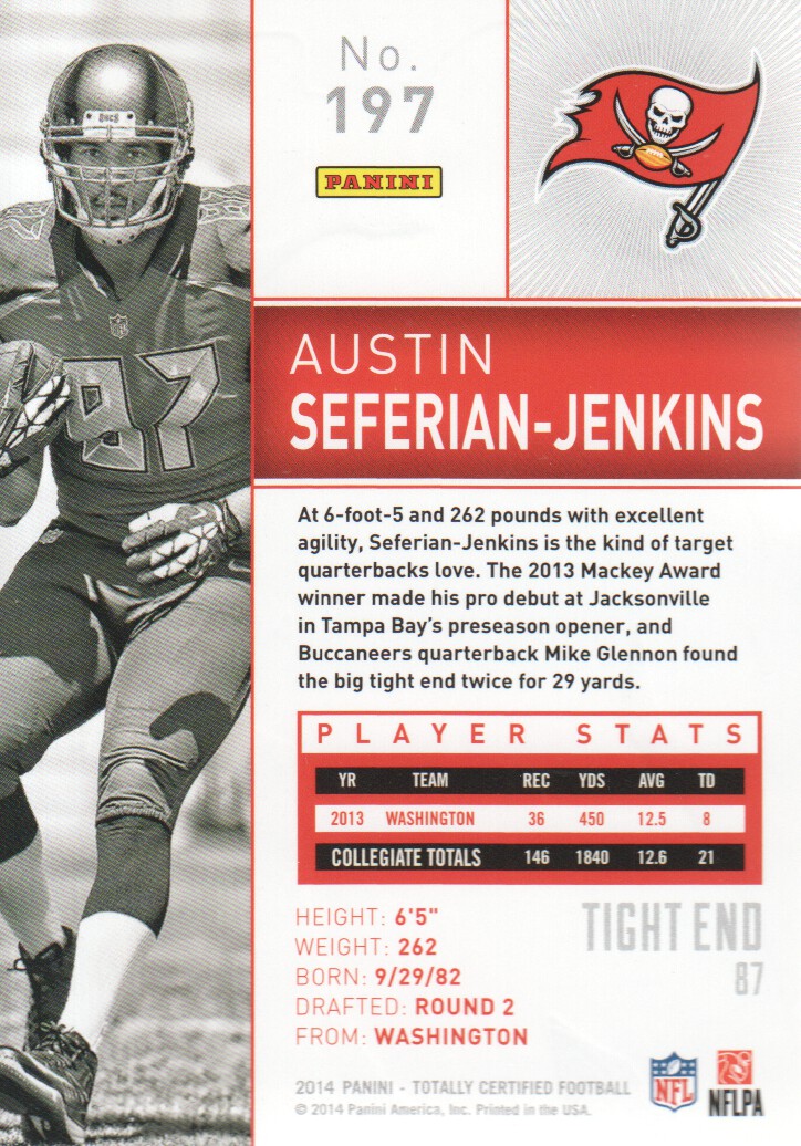 2014 Totally Certified #197 Austin Seferian-Jenkins RC back image