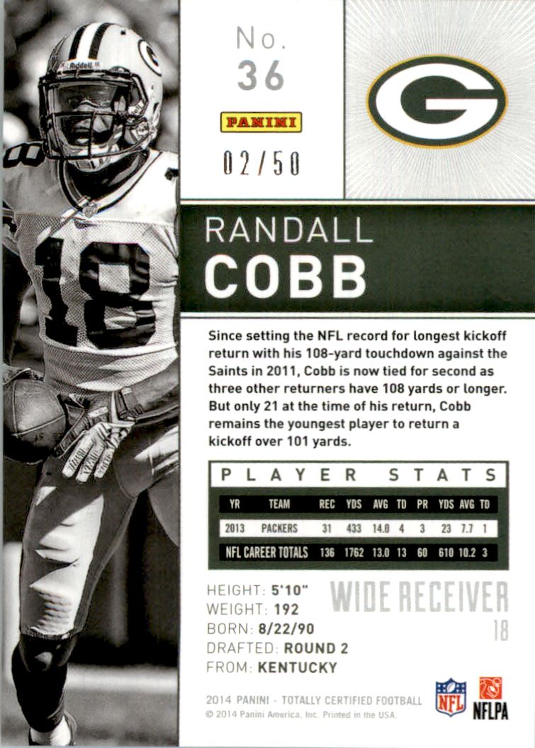 2014 Totally Certified Platinum Blue #36 Randall Cobb back image