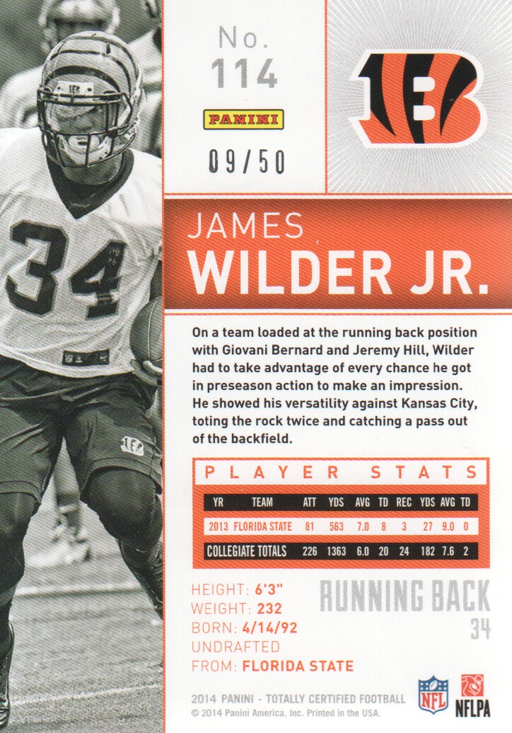 2014 Totally Certified Platinum Blue #114 James Wilder Jr. back image
