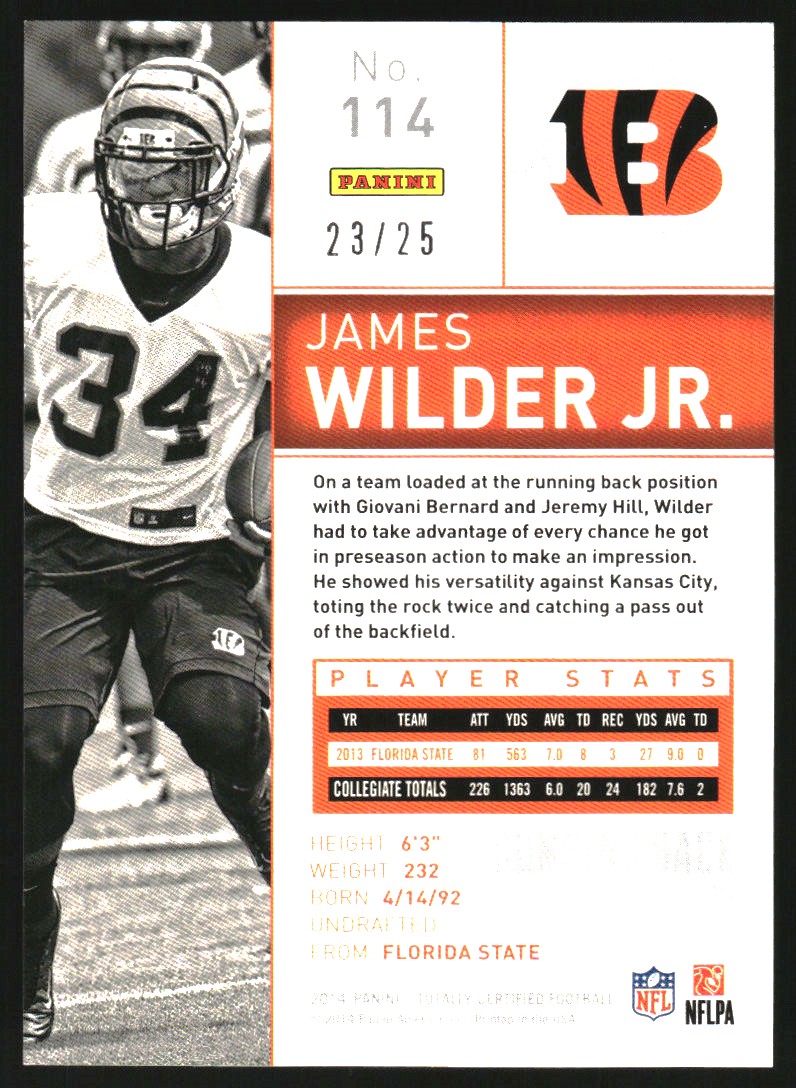 2014 Totally Certified Platinum Gold #114 James Wilder Jr.