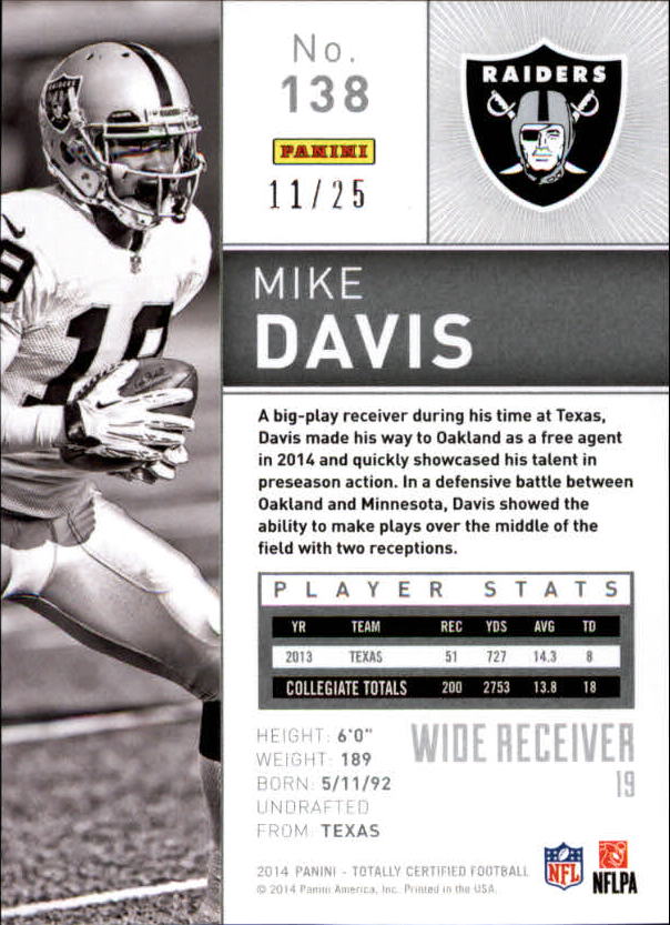 2014 Totally Certified Platinum Gold #138 Mike Davis