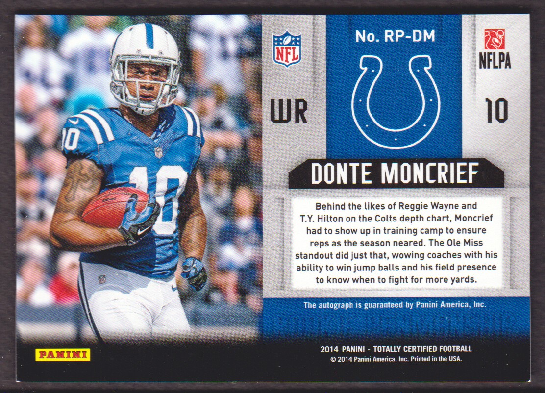 2014 Totally Certified Rookie Penmanship Red #RPDM Donte Moncrief back image