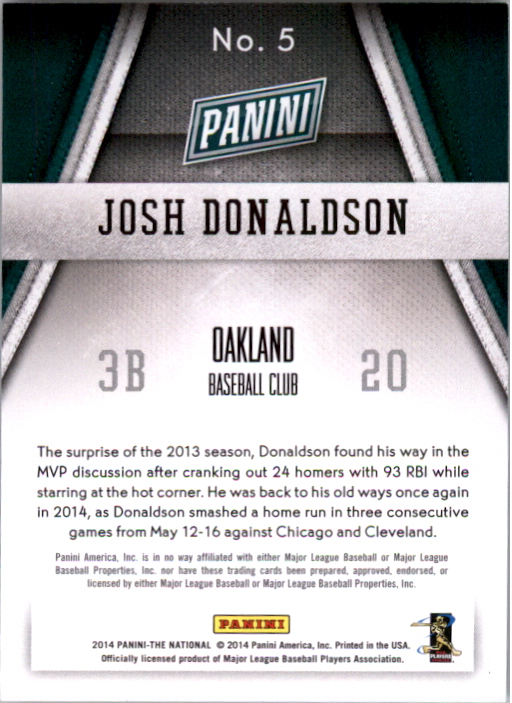 2014 Panini National Convention #5 Josh Donaldson back image