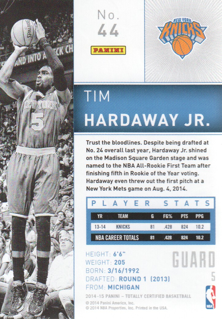 2014-15 Totally Certified #44 Tim Hardaway Jr. back image